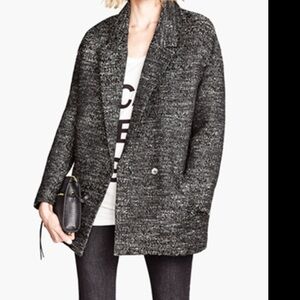 H&M Black White Tweed Blazer Jacket Coat One Button Size 12